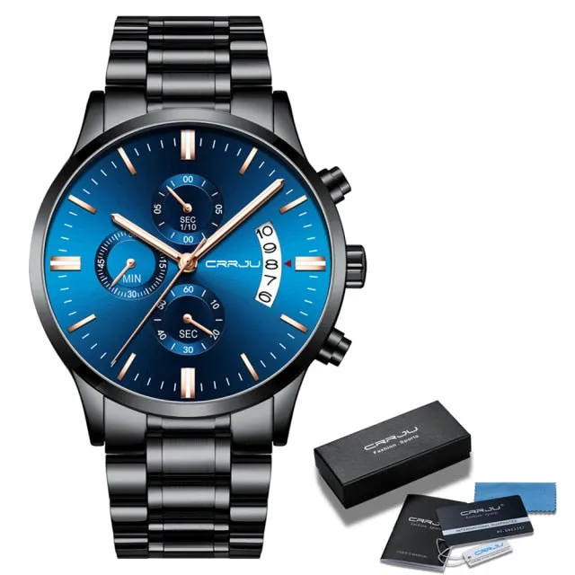 Blue Mens Watches  Luxury Men Sports Chronograph Quartz Watches