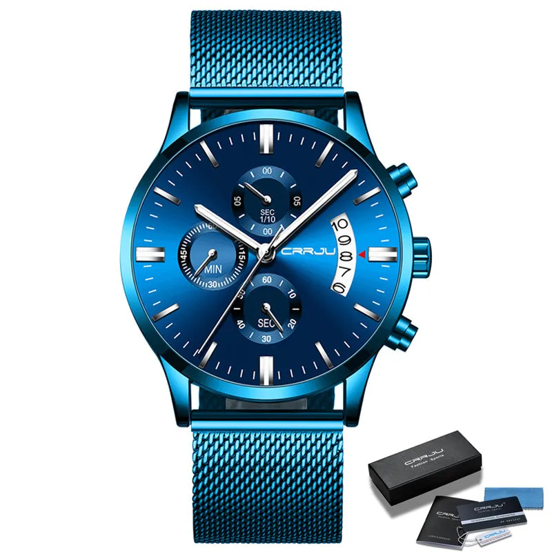 Blue Mens Watches  Luxury Men Sports Chronograph Quartz Watches