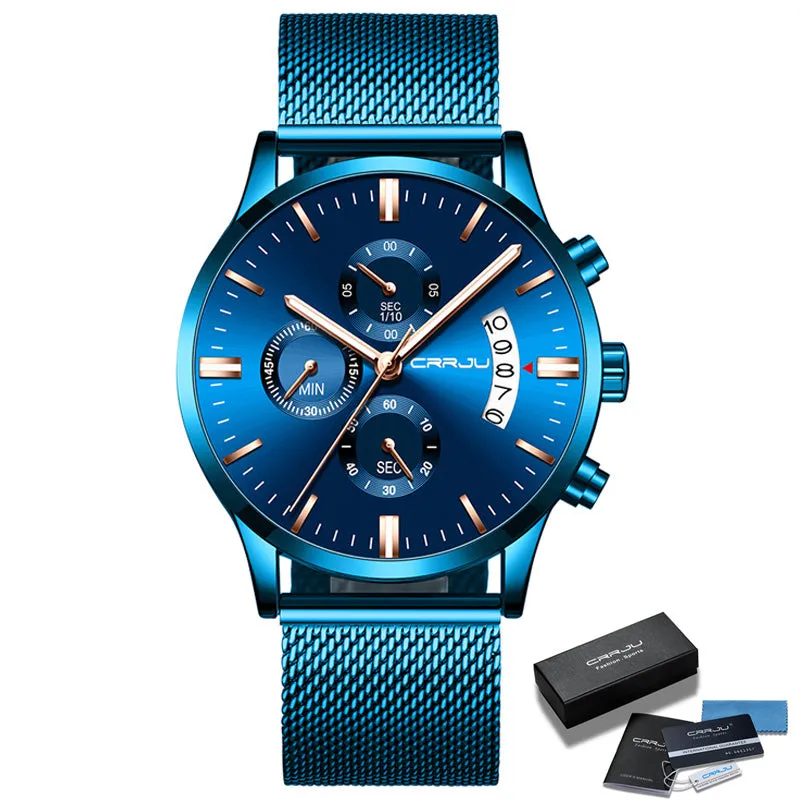 Blue Mens Watches  Luxury Men Sports Chronograph Quartz Watches