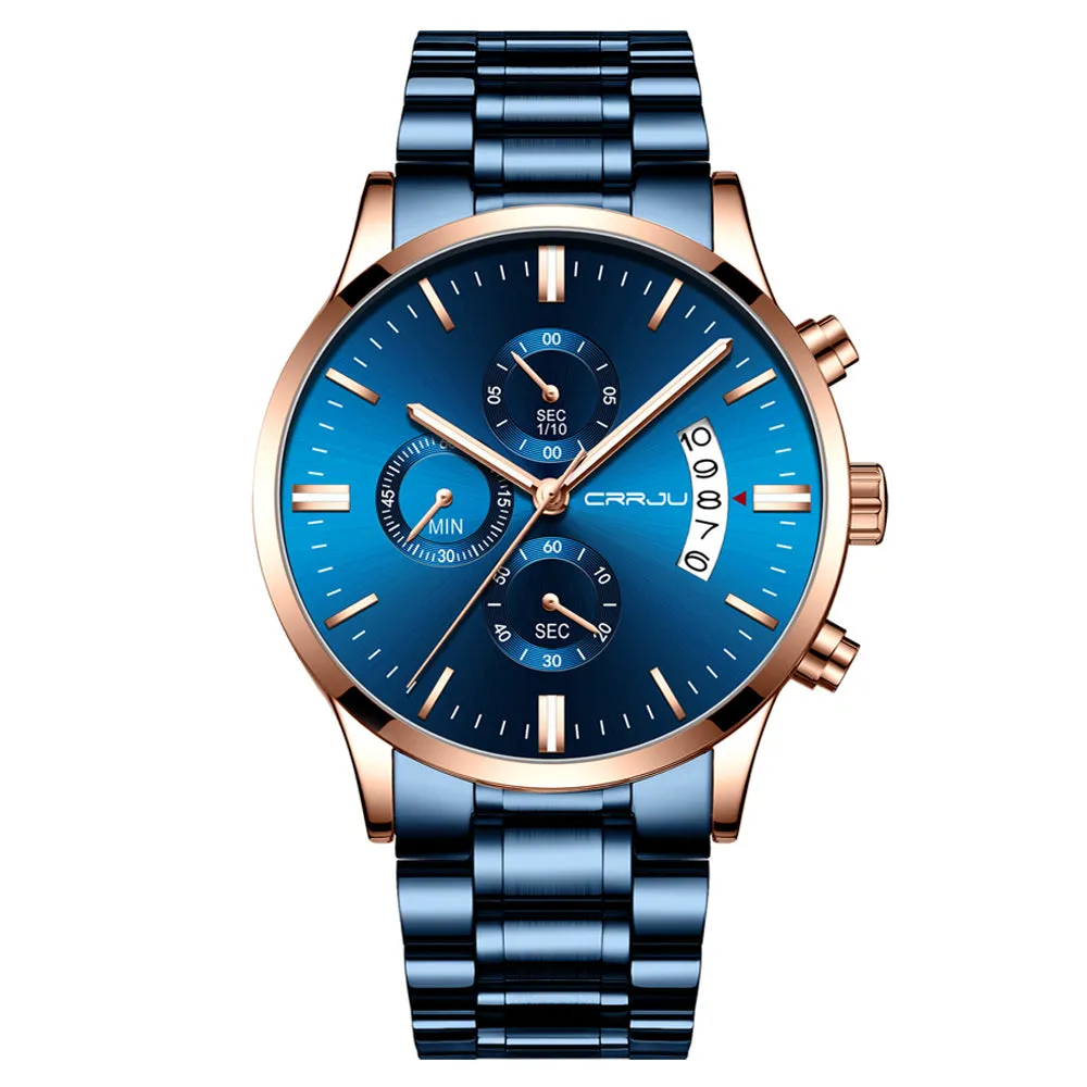 Blue Mens Watches  Luxury Men Sports Chronograph Quartz Watches