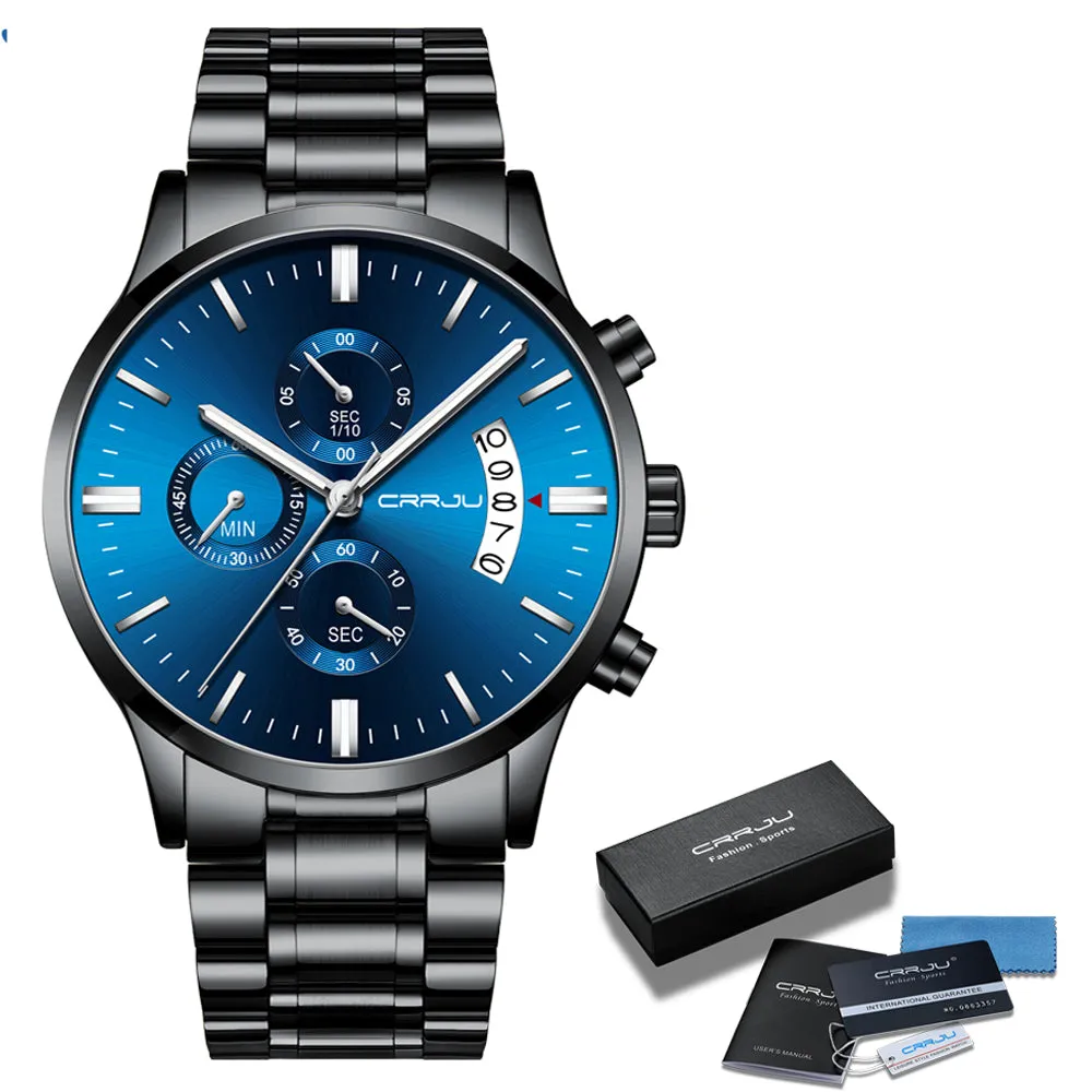 Blue Mens Watches  Luxury Men Sports Chronograph Quartz Watches