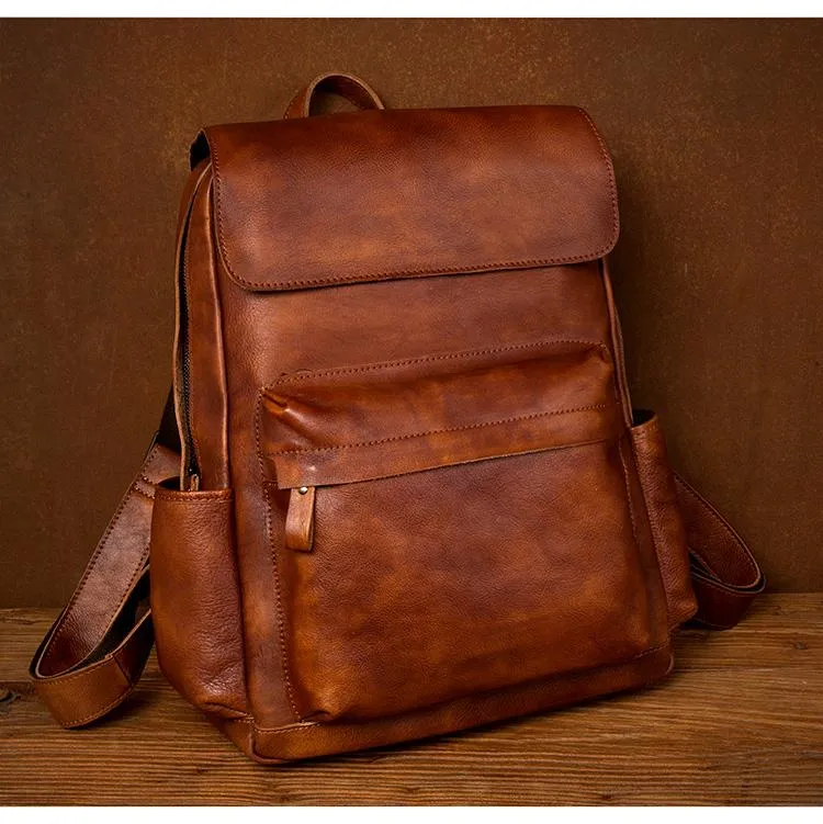Brown Fashion Mens Leather Large 15inch Laptop Backpacks Black Travel Backpacks School Backpack for men