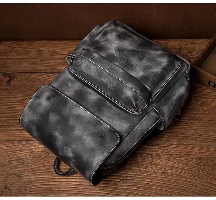 Brown Fashion Mens Leather Large 15inch Laptop Backpacks Black Travel Backpacks School Backpack for men