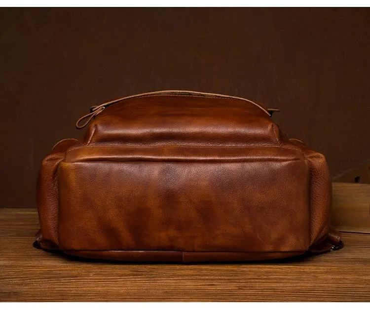 Brown Fashion Mens Leather Large 15inch Laptop Backpacks Black Travel Backpacks School Backpack for men