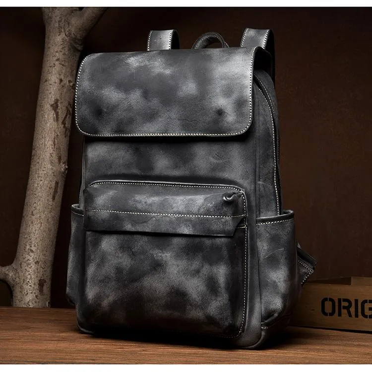 Brown Fashion Mens Leather Large 15inch Laptop Backpacks Black Travel Backpacks School Backpack for men