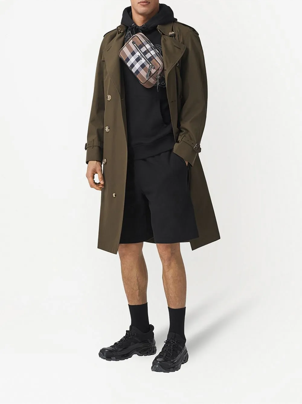 BURBERRY CHECK PRINT CANVAS & LEATHER BELT BAG