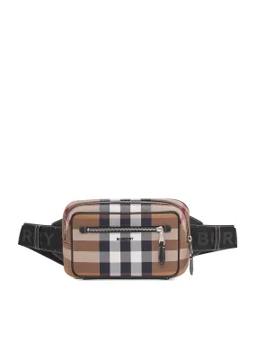 BURBERRY CHECK PRINT CANVAS & LEATHER BELT BAG