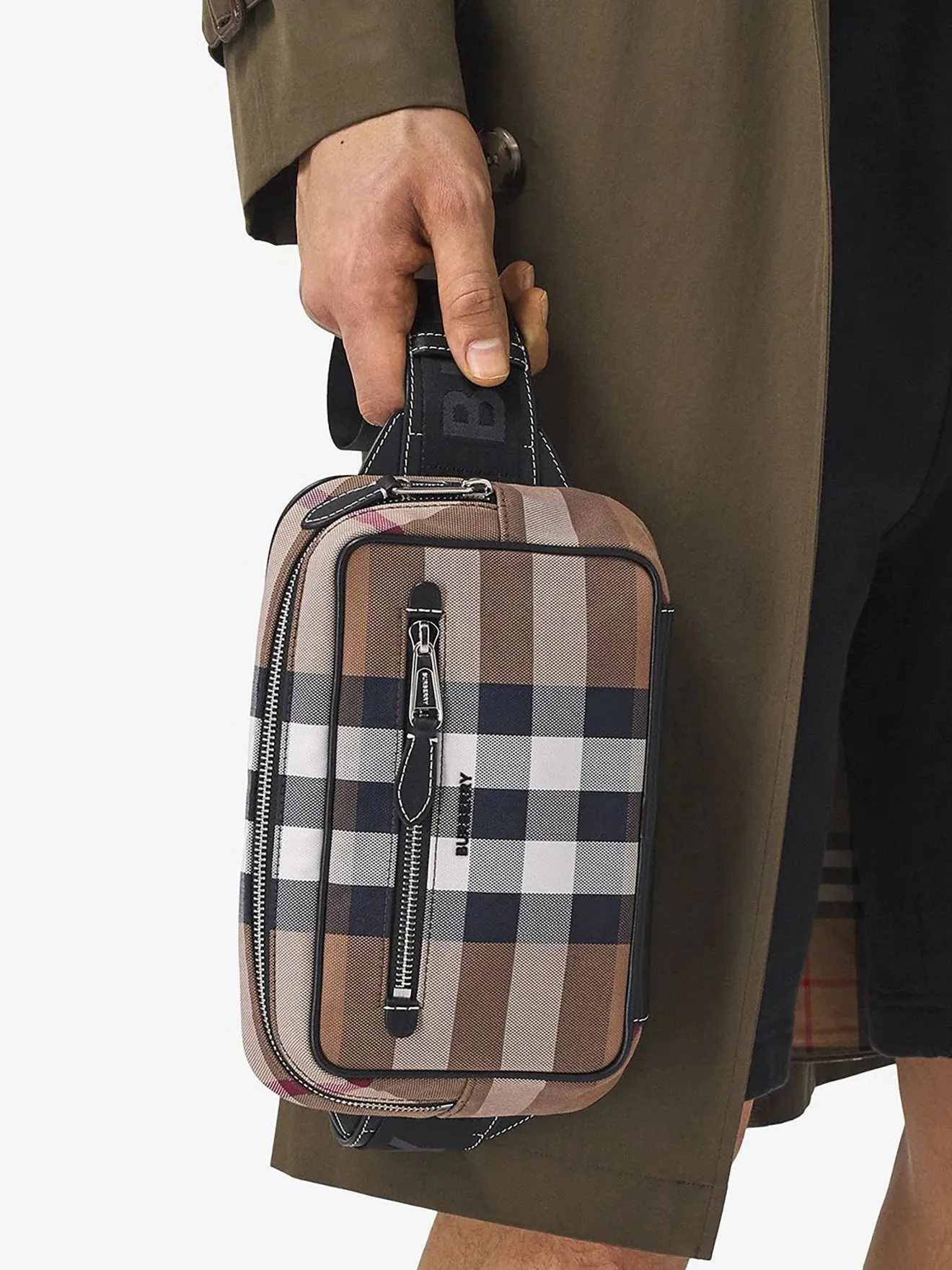 BURBERRY CHECK PRINT CANVAS & LEATHER BELT BAG