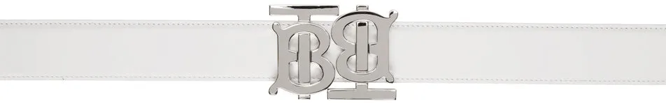 Burberry White Leather Double Monogram Belt