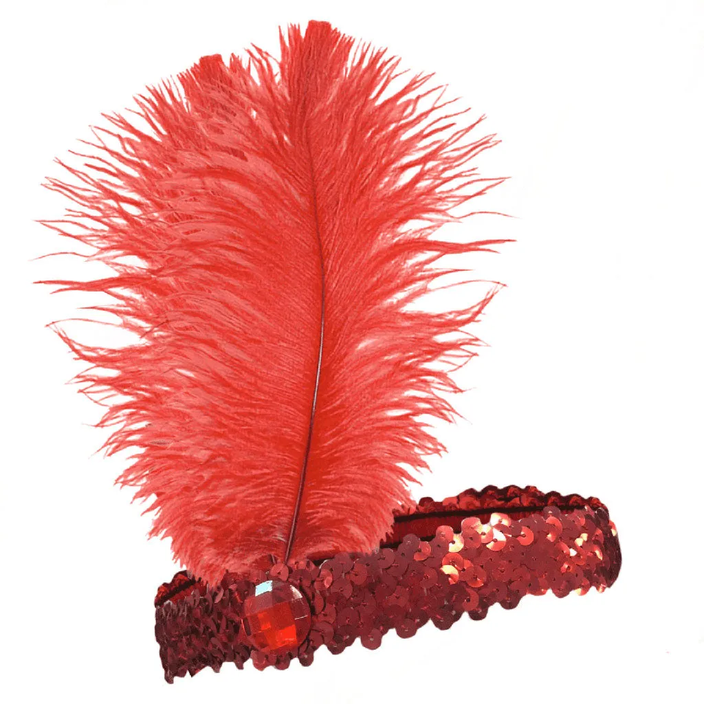 Burlesque Flapper Headband - Red Feather