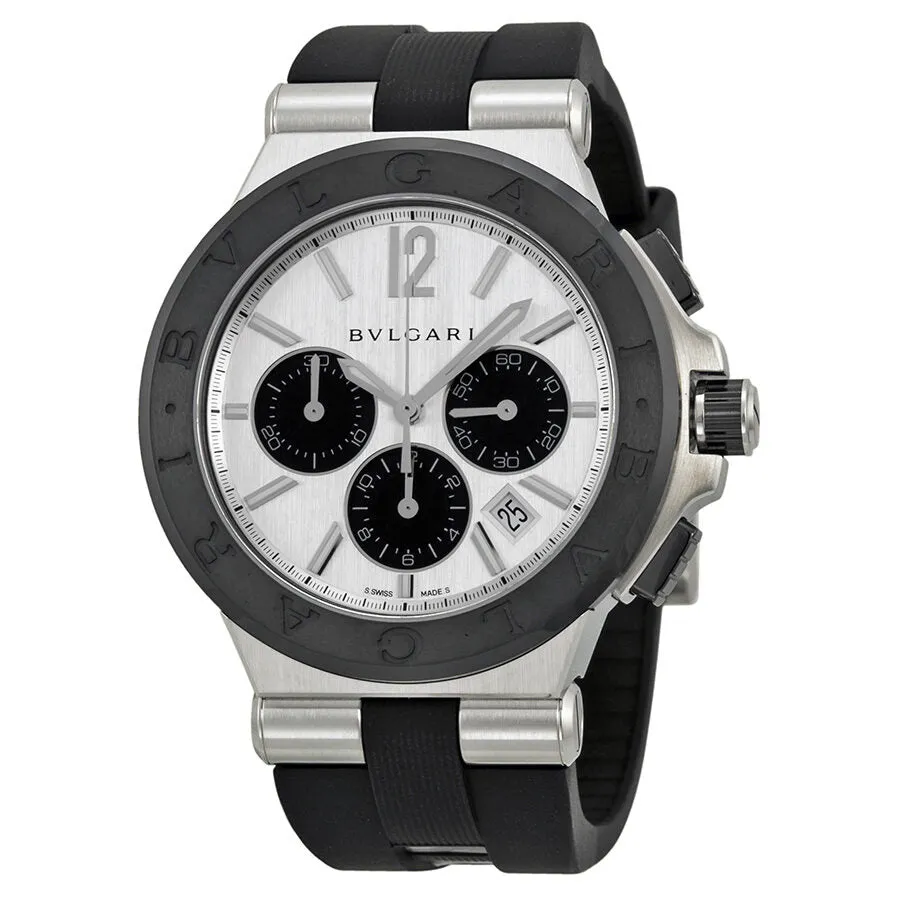Bvlgari Diagono Silver Dial Black Rubber Men's Watch DG42C6SCVDCH