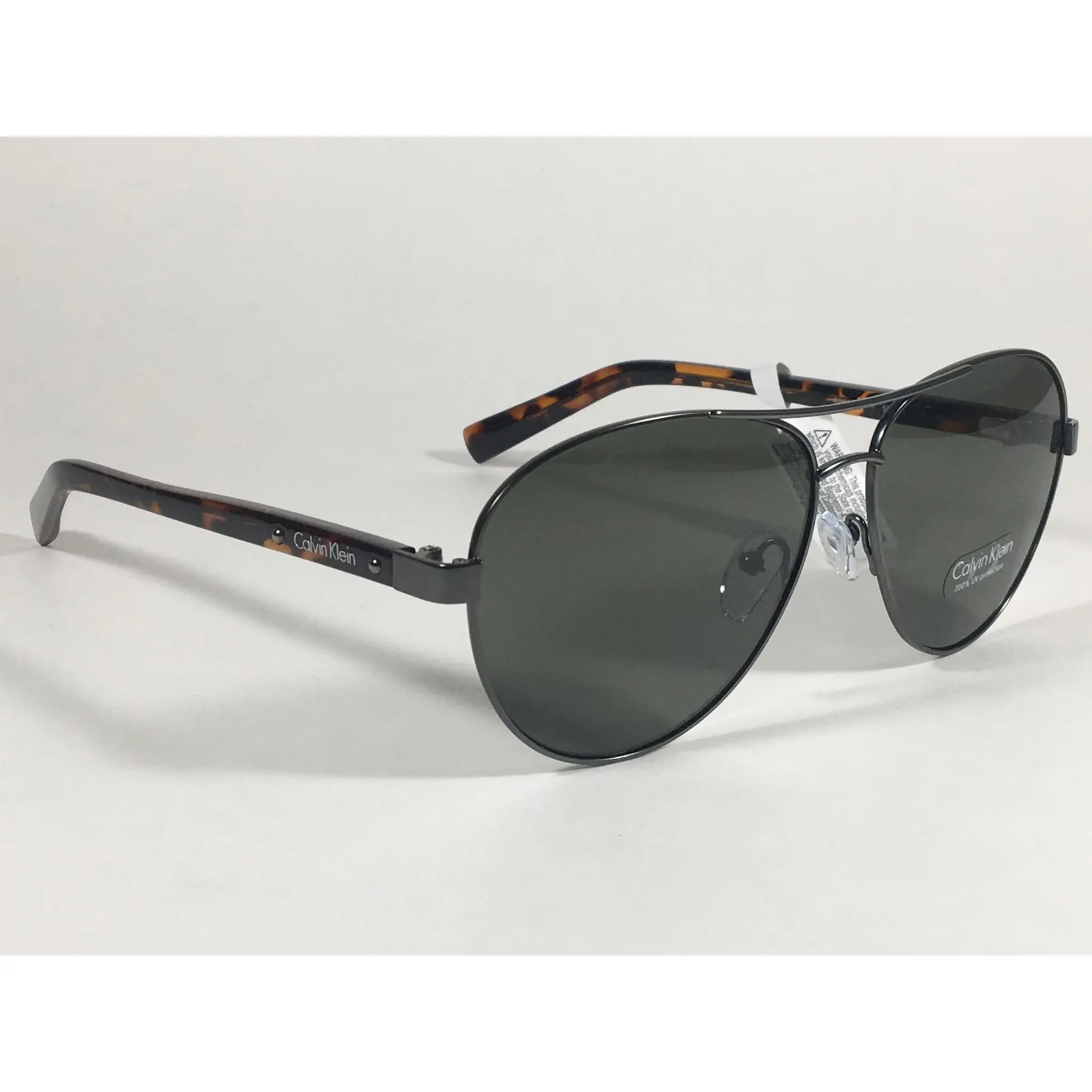 Calvin Klein R363S 071 Aviator Pilot Sunglasses Brown Tortoise And Gunmetal With Green Lens