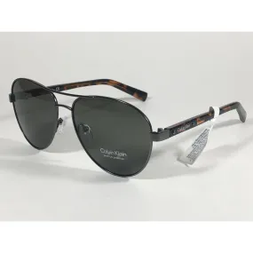 Calvin Klein R363S 071 Aviator Pilot Sunglasses Brown Tortoise And Gunmetal With Green Lens