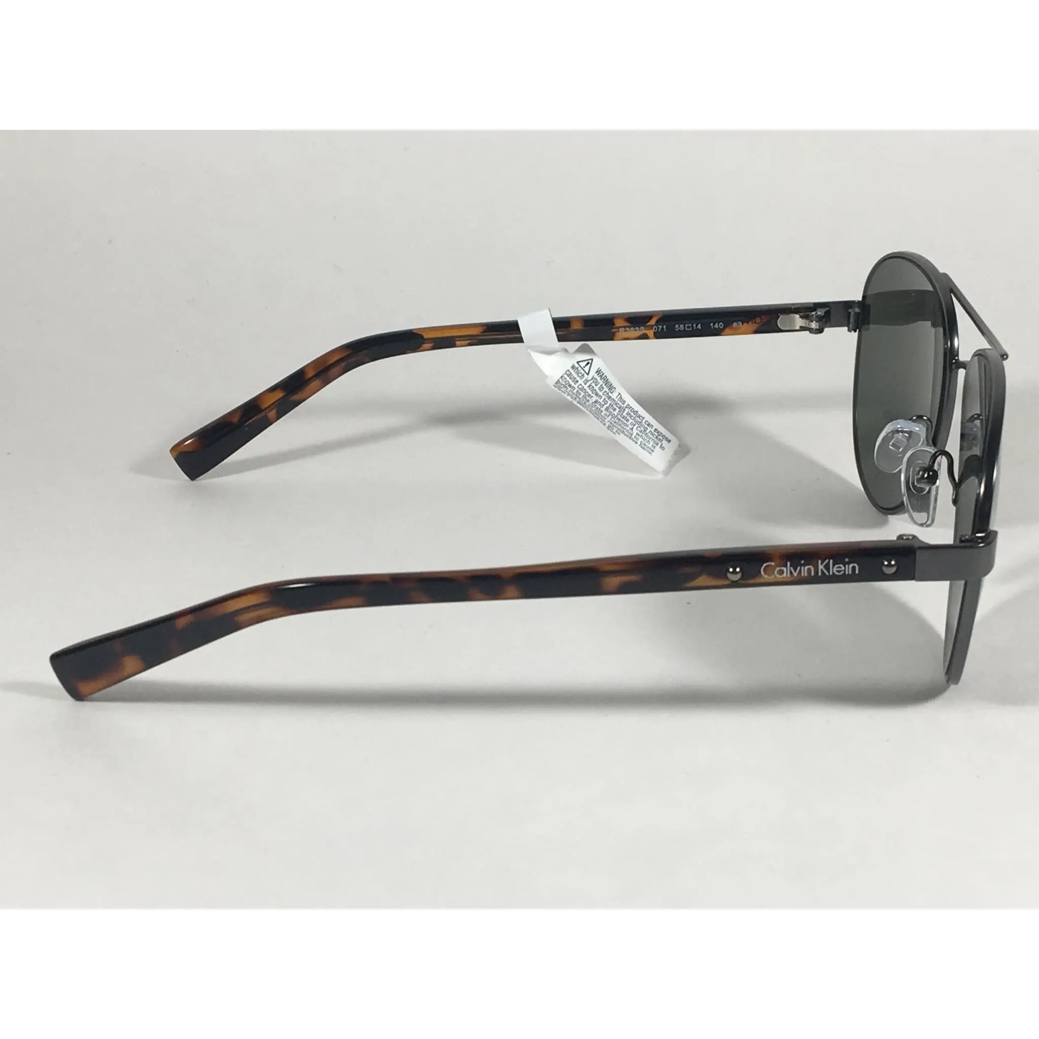 Calvin Klein R363S 071 Aviator Pilot Sunglasses Brown Tortoise And Gunmetal With Green Lens