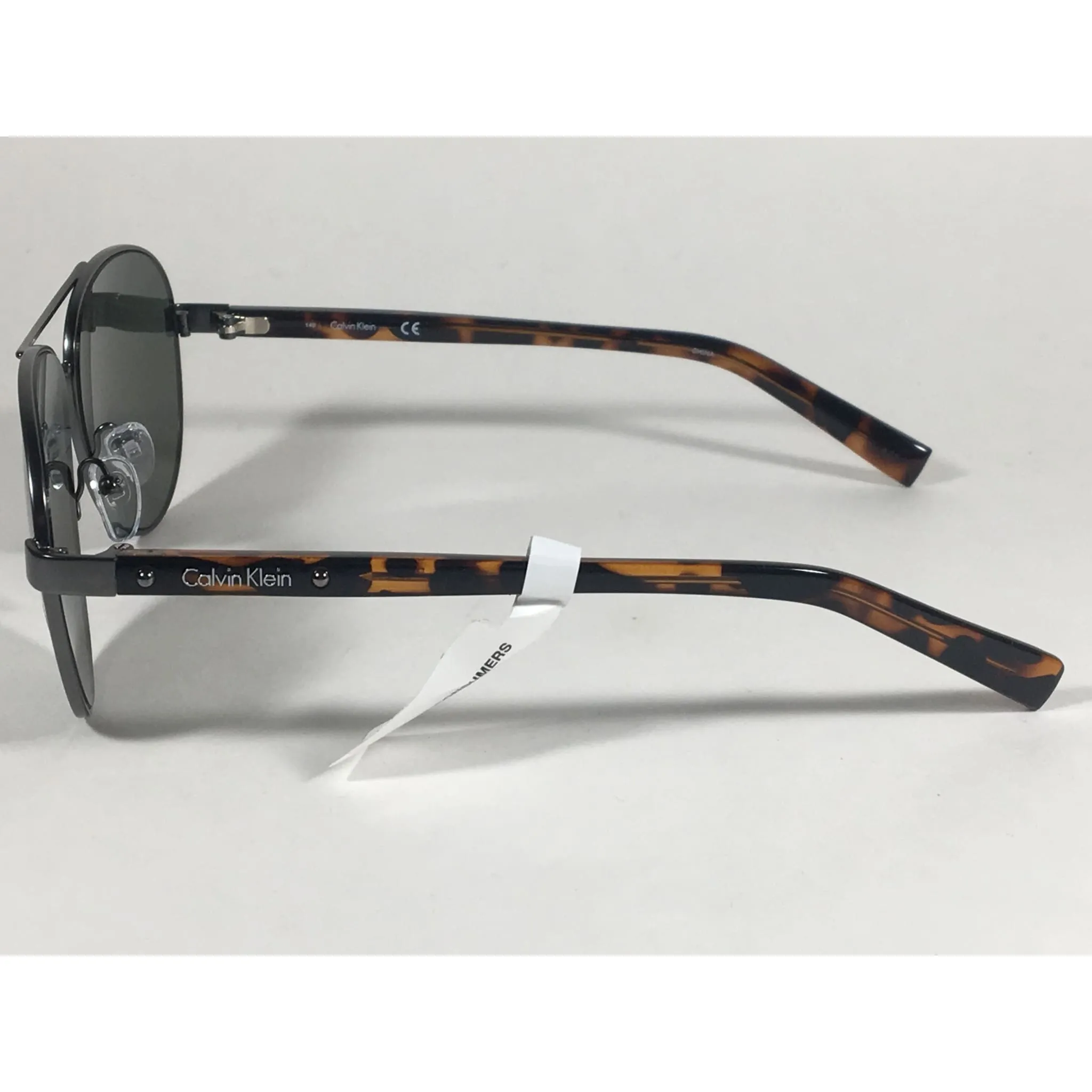 Calvin Klein R363S 071 Aviator Pilot Sunglasses Brown Tortoise And Gunmetal With Green Lens