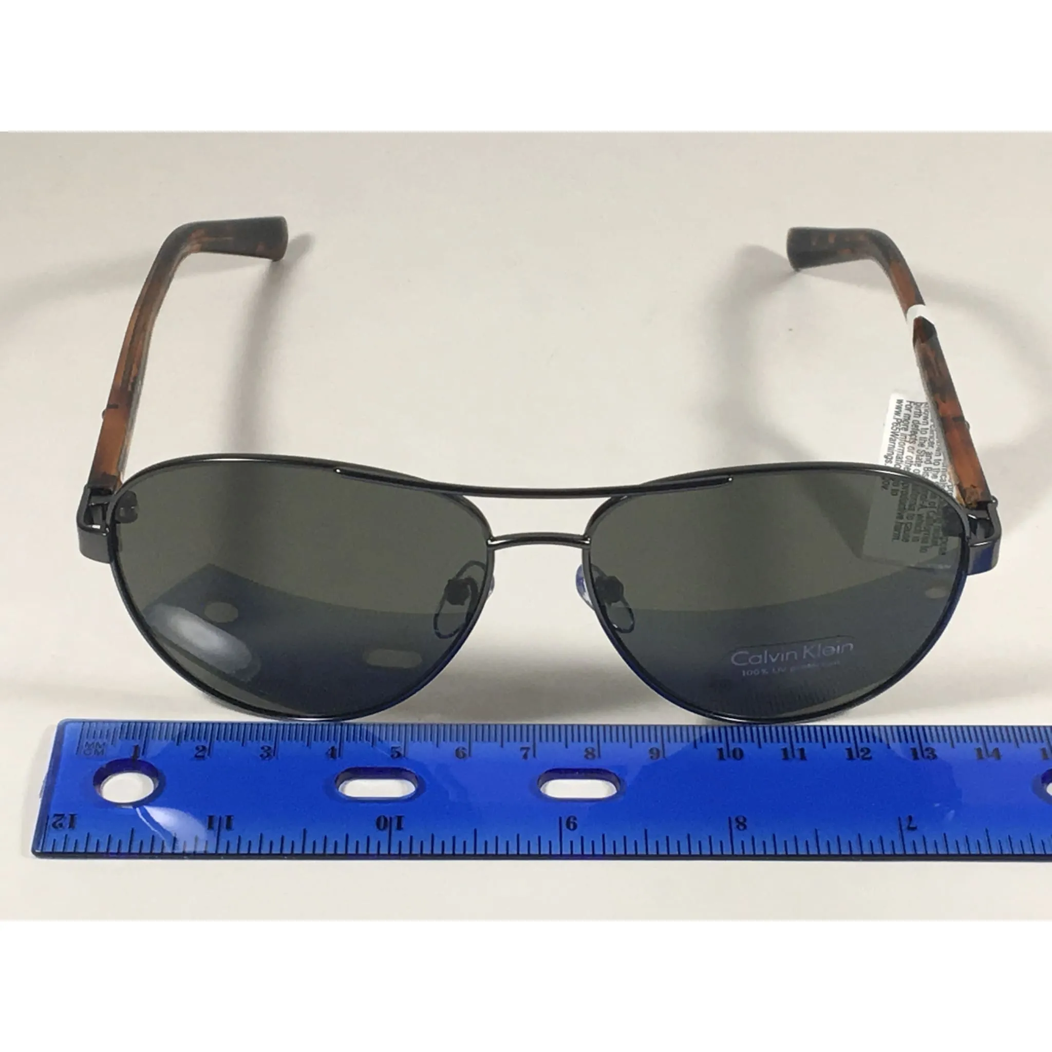 Calvin Klein R363S 071 Aviator Pilot Sunglasses Brown Tortoise And Gunmetal With Green Lens