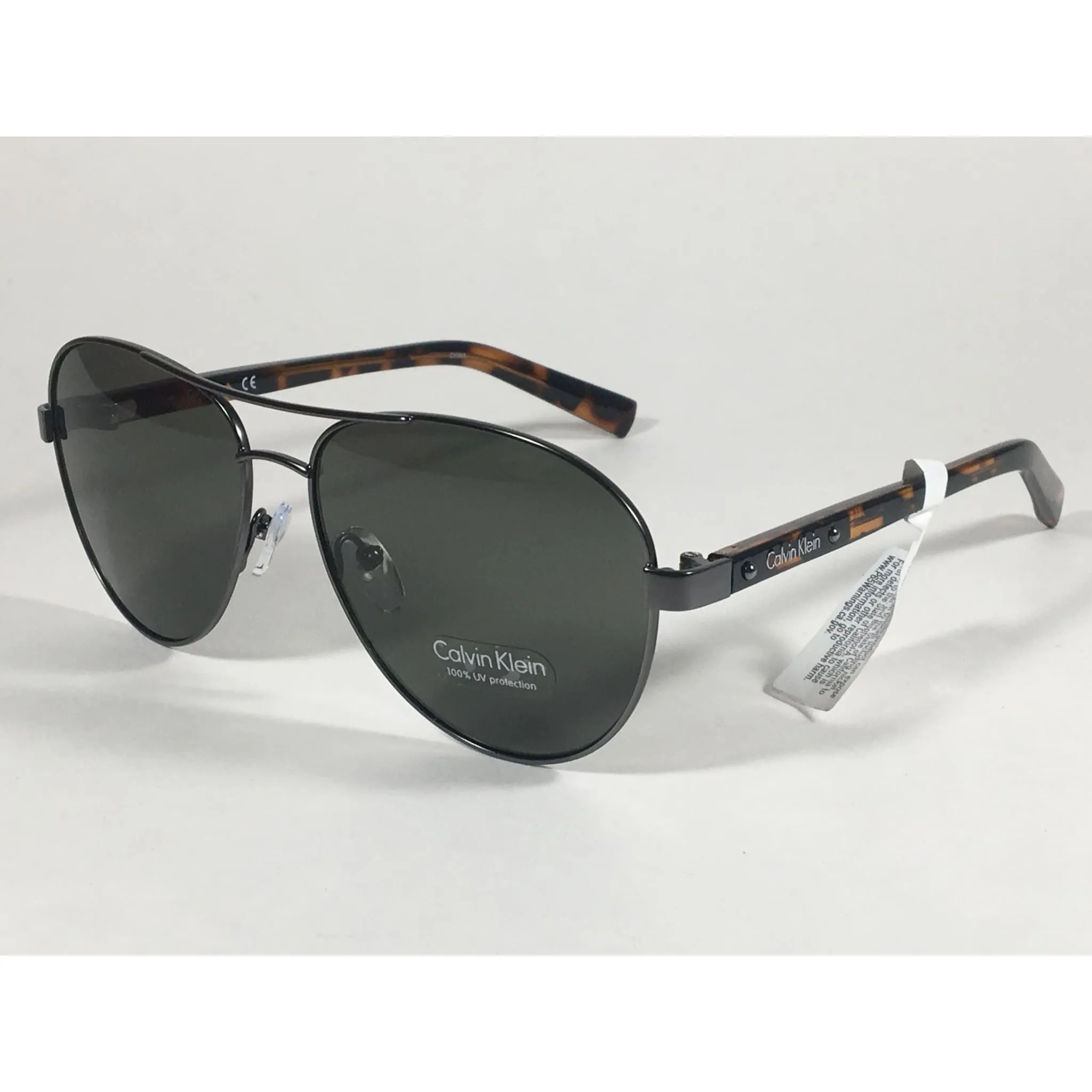 Calvin Klein R363S 071 Aviator Pilot Sunglasses Brown Tortoise And Gunmetal With Green Lens