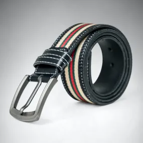 Chokore Adjustable Stripe Canvas Design Leather Belt (Black)