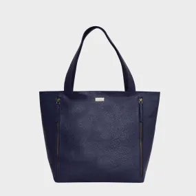 'CORDER' Navy Pebble Grain Real Leather Oversized Tote Bag