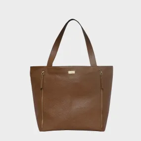 'CORDER' Tan Pebble Grain Real Leather Oversized Tote Bag