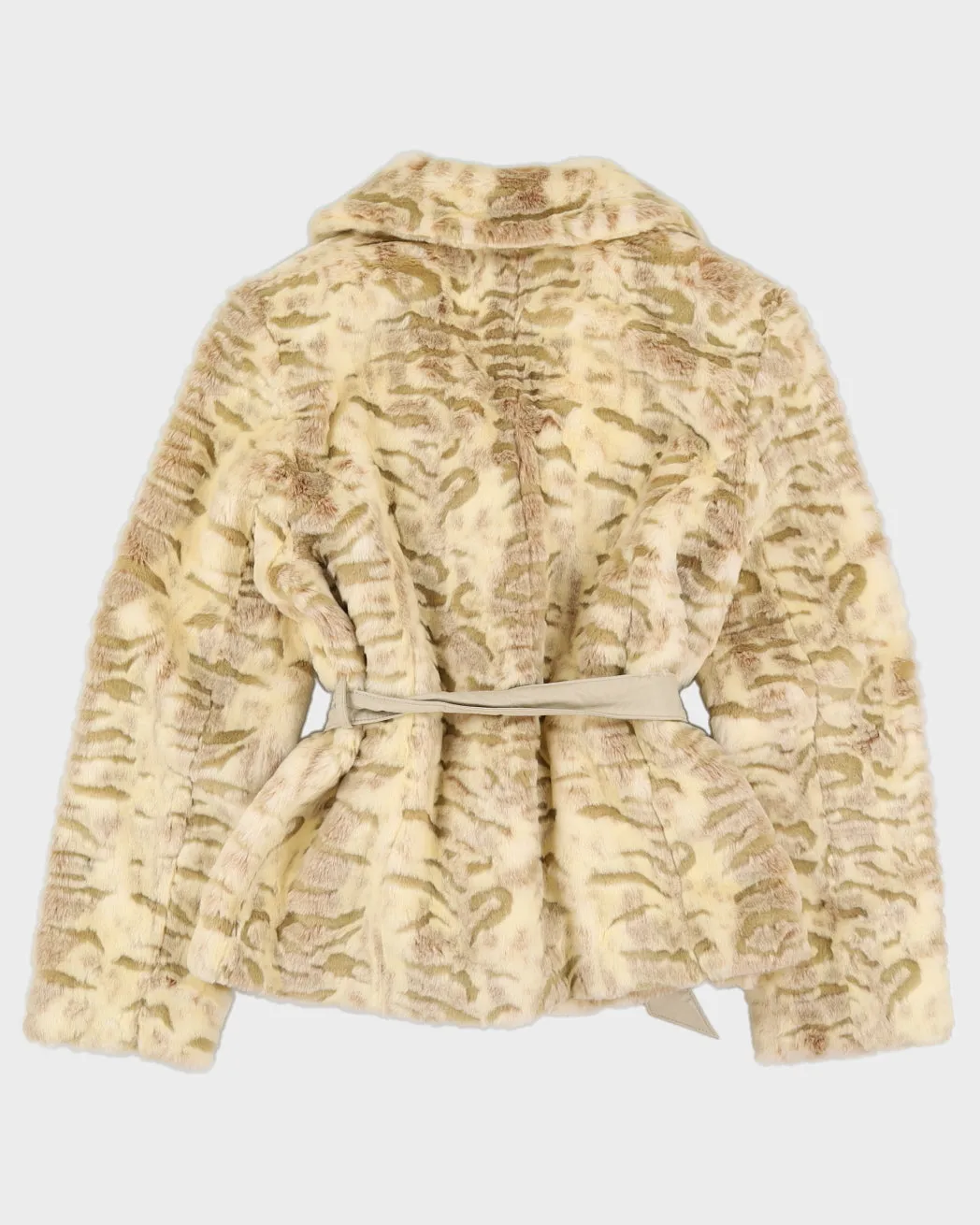 Cream Faux Fur Belted Jacket - M