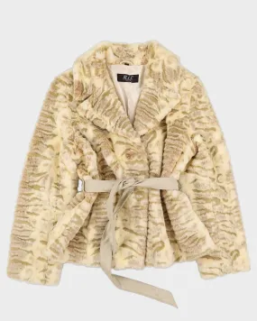 Cream Faux Fur Belted Jacket - M