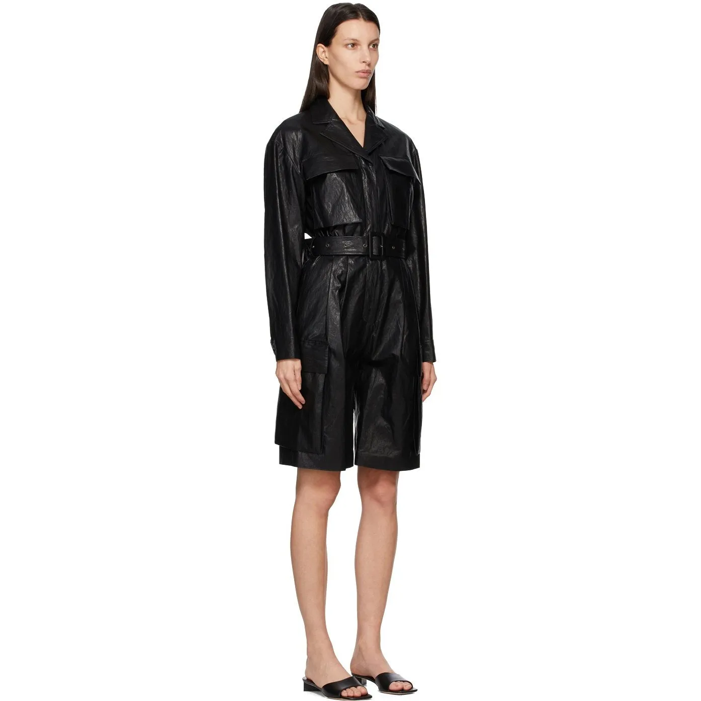 DRAE Black Faux-Leather Jumpsuit