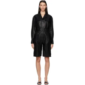 DRAE Black Faux-Leather Jumpsuit