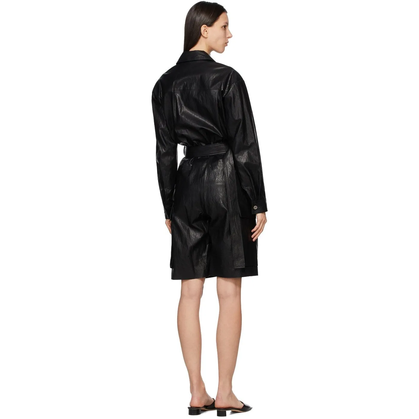 DRAE Black Faux-Leather Jumpsuit