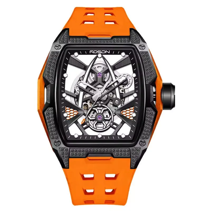 Future Wrist Men's Sport Gold Mechanical Watch with Luminous Hands and Hollow Out Design