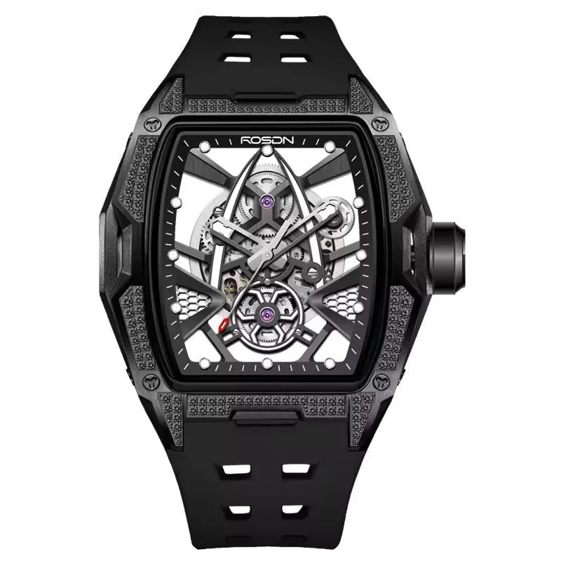 Future Wrist Men's Sport Gold Mechanical Watch with Luminous Hands and Hollow Out Design