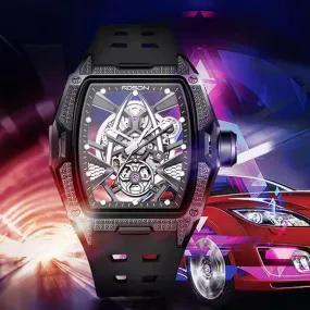 Future Wrist Men's Sport Gold Mechanical Watch with Luminous Hands and Hollow Out Design
