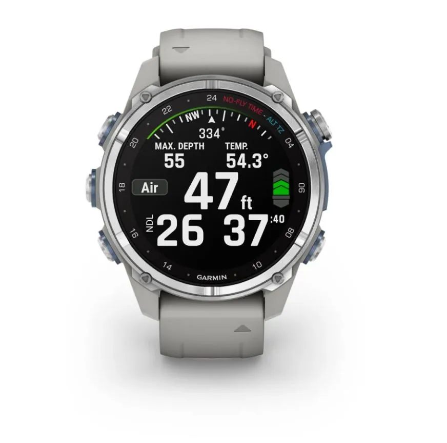 Garmin Descent Mk3 – 43 mm Stainless Steel with Fog Gray Silicone Band