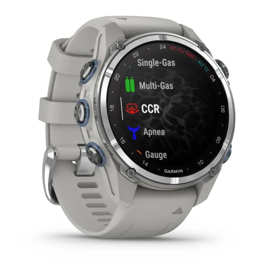 Garmin Descent Mk3 – 43 mm Stainless Steel with Fog Gray Silicone Band