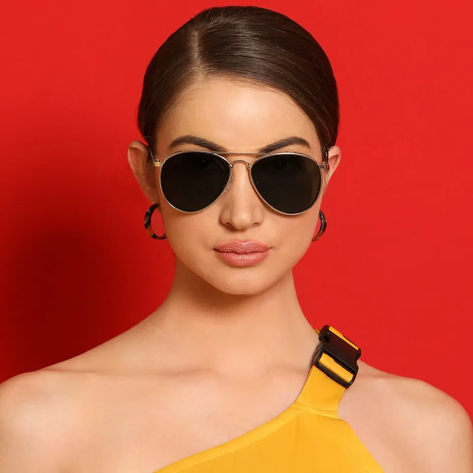 Gold Aviator Full Rim Unisex Sunglasses by Vincent Chase Polarized-130076