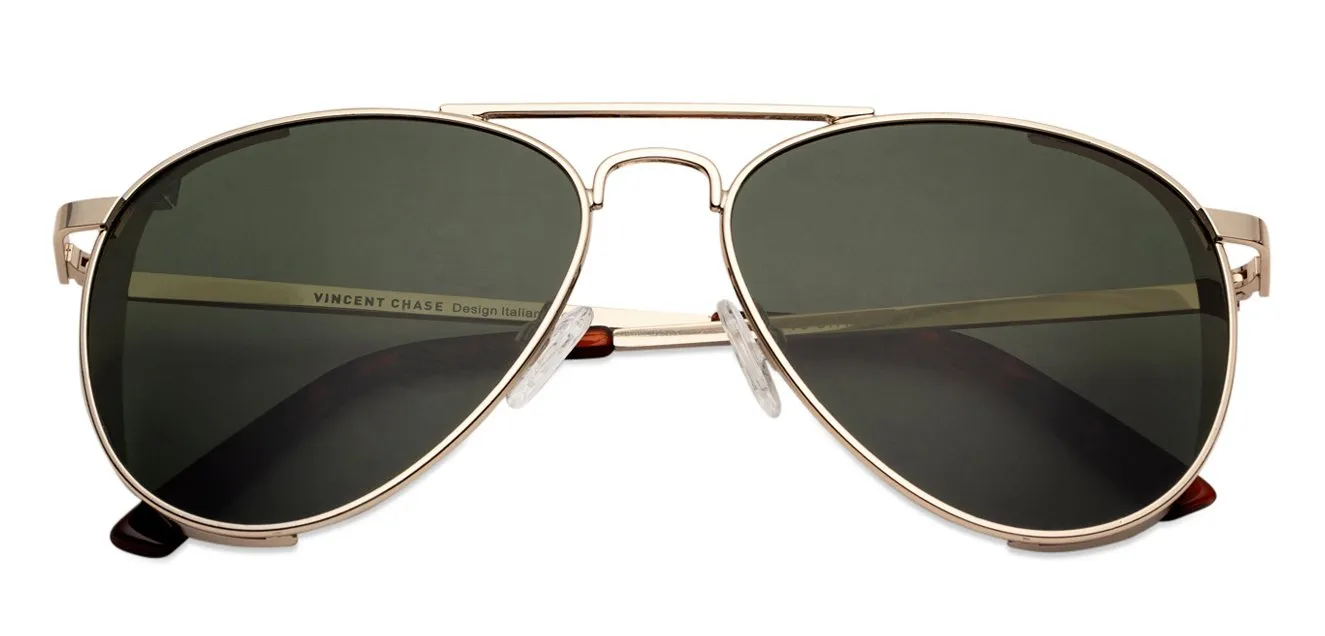 Gold Aviator Full Rim Unisex Sunglasses by Vincent Chase Polarized-130076