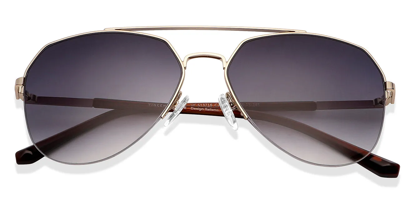 Gold Aviator Half Rim Wide Unisex Sunglasses by Vincent Chase-146199