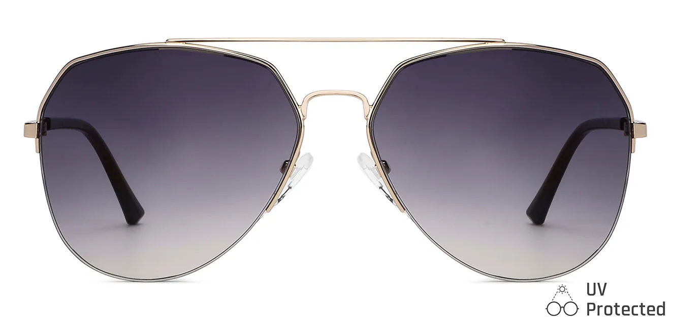 Gold Aviator Half Rim Wide Unisex Sunglasses by Vincent Chase-146199
