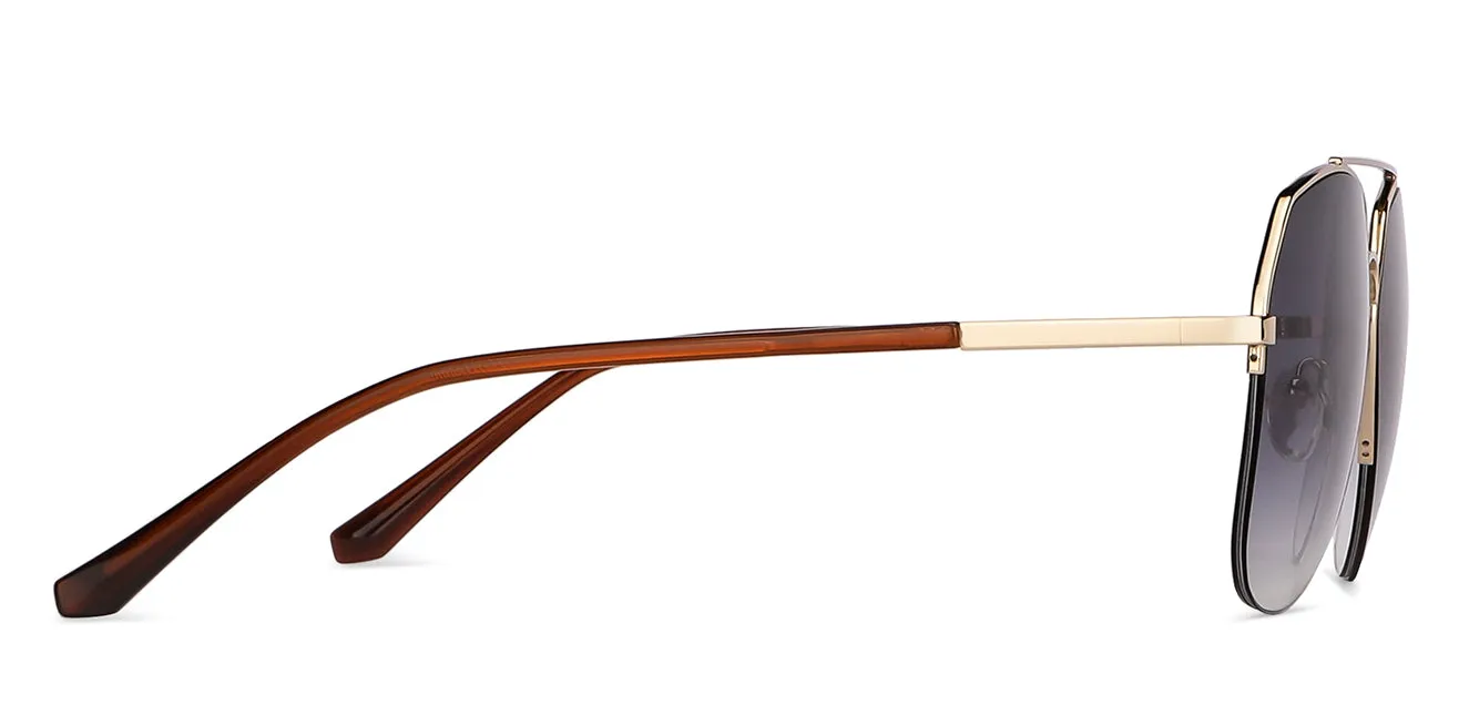 Gold Aviator Half Rim Wide Unisex Sunglasses by Vincent Chase-146199