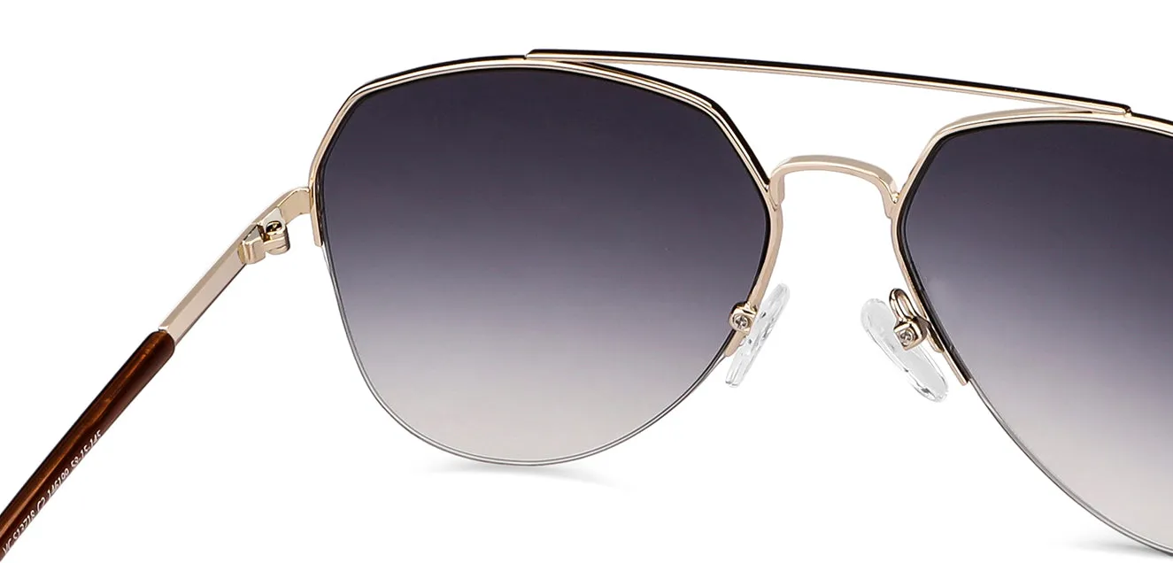Gold Aviator Half Rim Wide Unisex Sunglasses by Vincent Chase-146199
