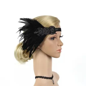 Great Gatsby 1920's Flapper Feather Headdress Fancy Dress - Black (Style 13)