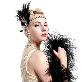 Great Gatsby 1920's Flapper Feather Headdress Fancy Dress - Black (Style 19)
