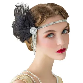 Great Gatsby 1920's Flapper Feather Headdress Fancy Dress - Black (Style 26)