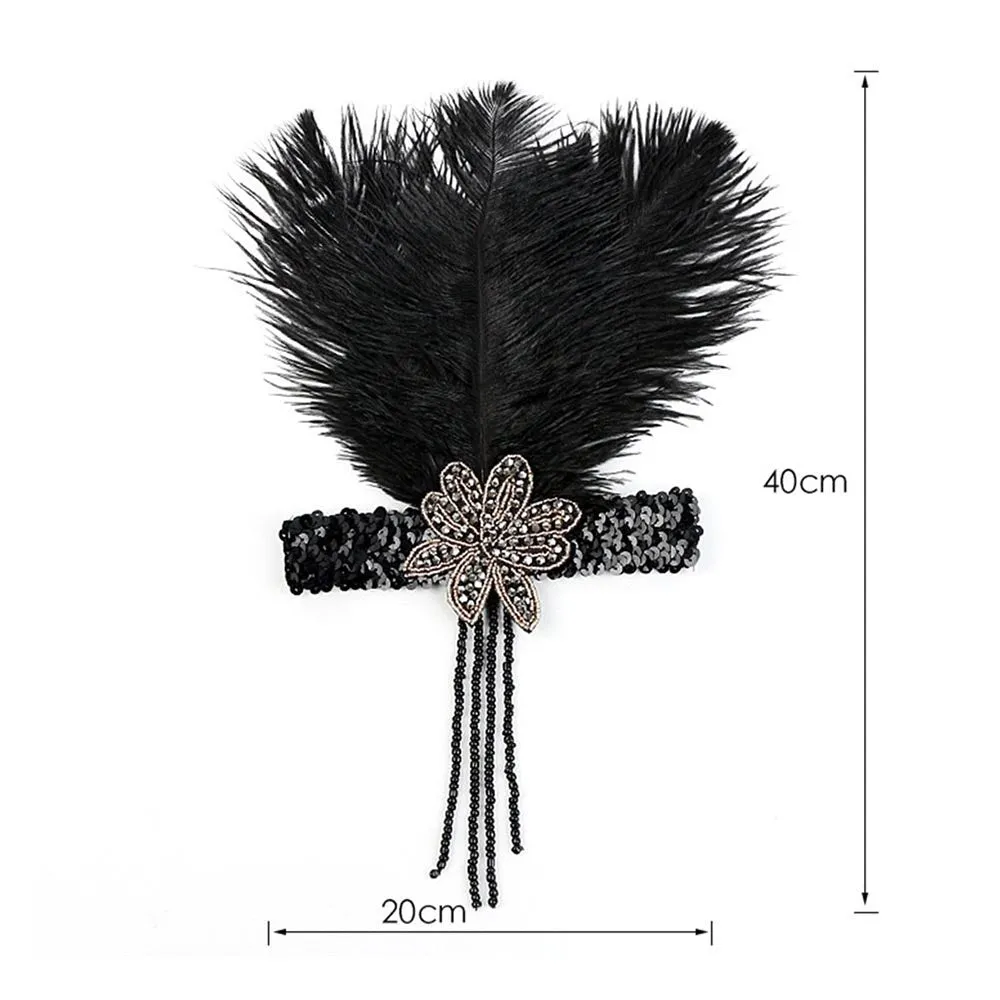 Great Gatsby 1920's Flapper Feather Headdress Fancy Dress - Black (Style 6)