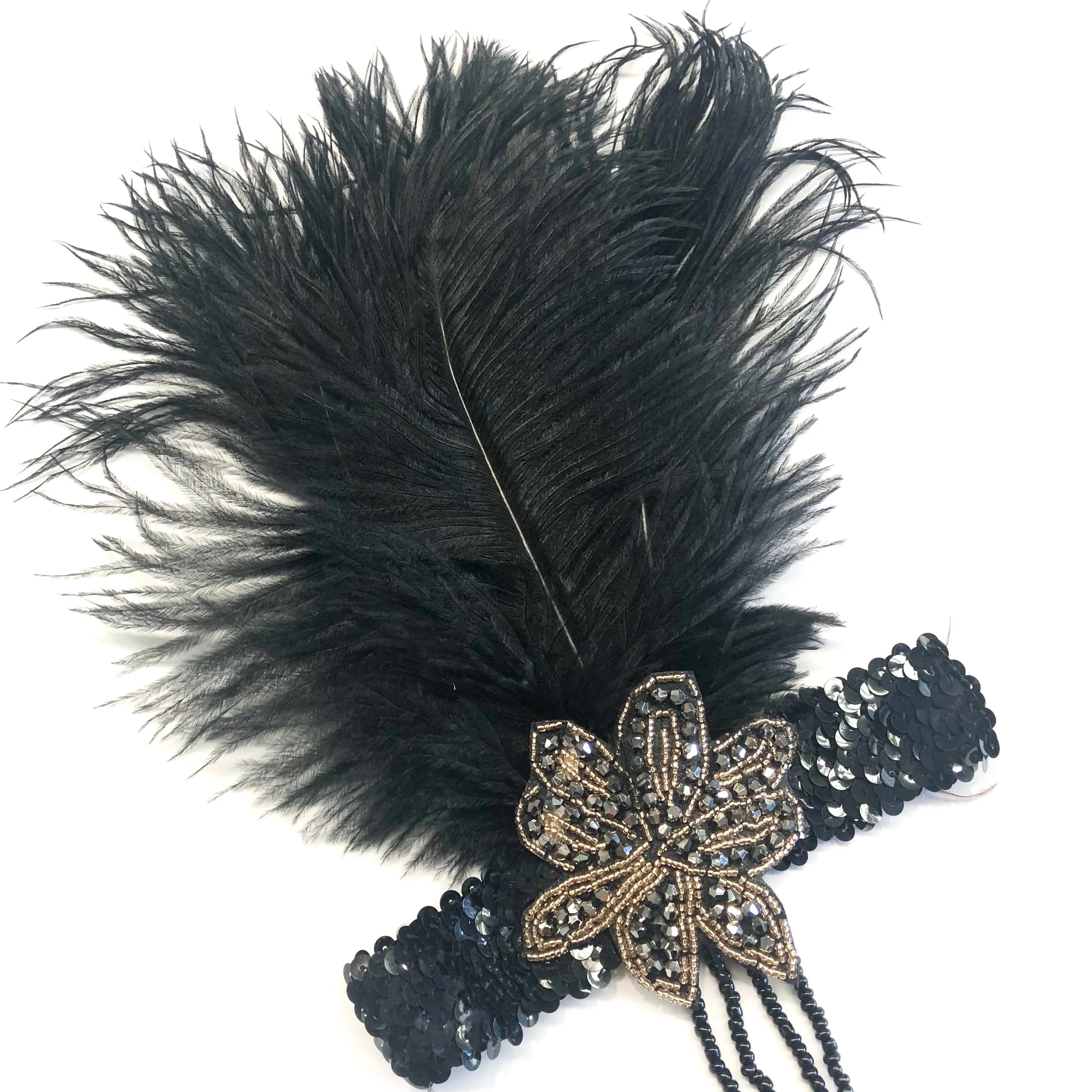 Great Gatsby 1920's Flapper Feather Headdress Fancy Dress - Black (Style 6)