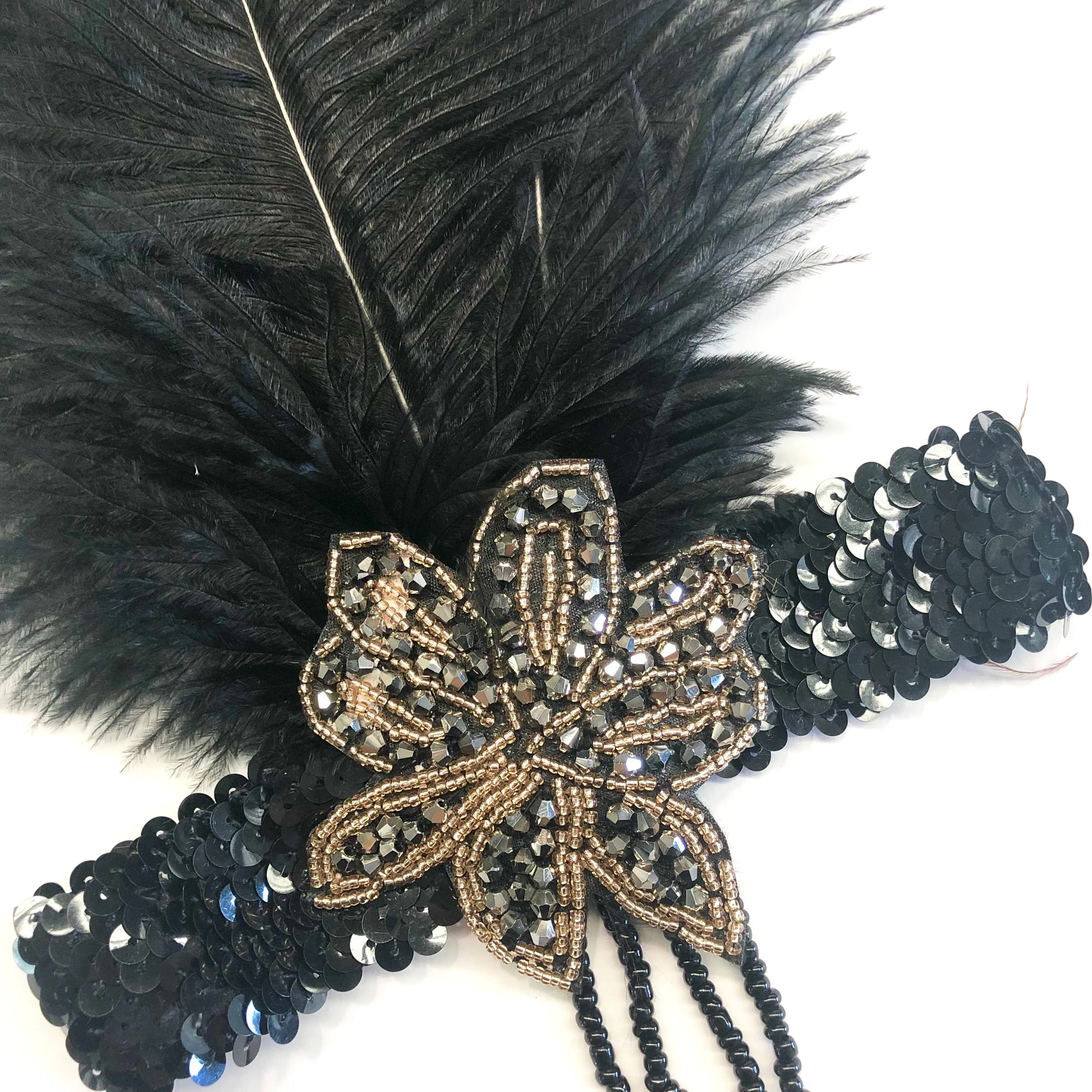 Great Gatsby 1920's Flapper Feather Headdress Fancy Dress - Black (Style 6)