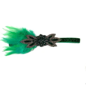 Great Gatsby 1920's Flapper Feather Headdress Fancy Dress - Emerald Green (Style 2)