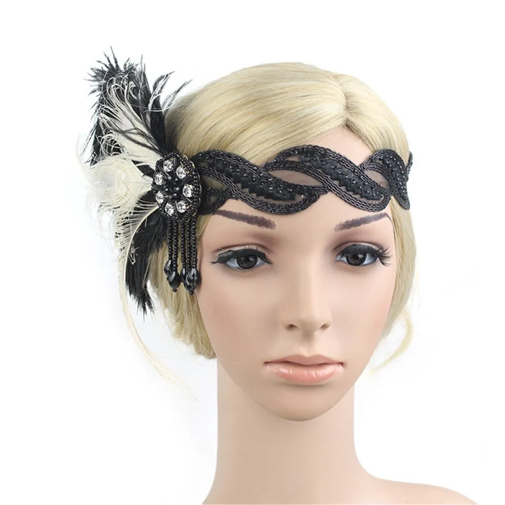 Great Gatsby 1920's Flapper Feather Headdress Fancy Dress - Ivory Peacock (Style 9)