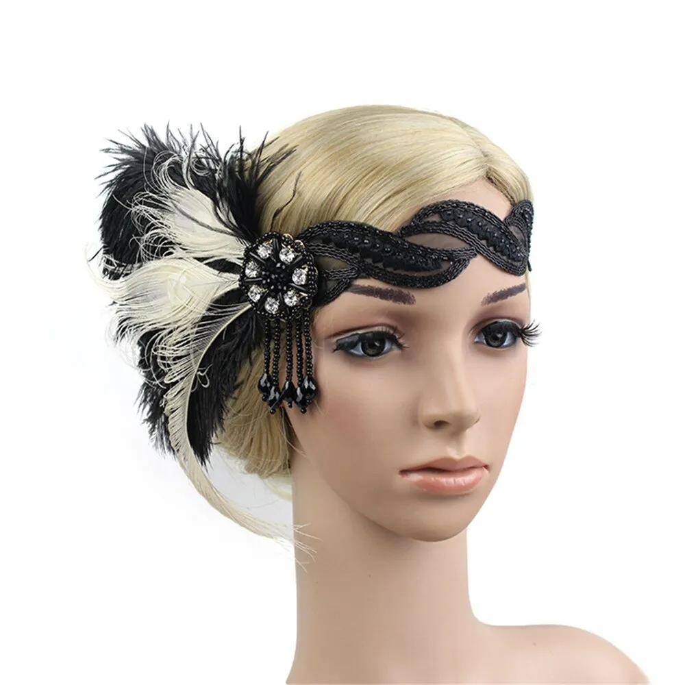 Great Gatsby 1920's Flapper Feather Headdress Fancy Dress - Ivory Peacock (Style 9)