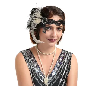Great Gatsby 1920's Flapper Feather Headdress Fancy Dress - Ivory Peacock (Style 9)